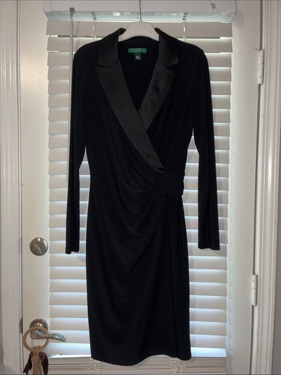 Lauren Ralph Lauren Dresses & Skirts - Lauren Ralph Lauren Black Long-Sleeve Wrap Dress with Satin Lapel